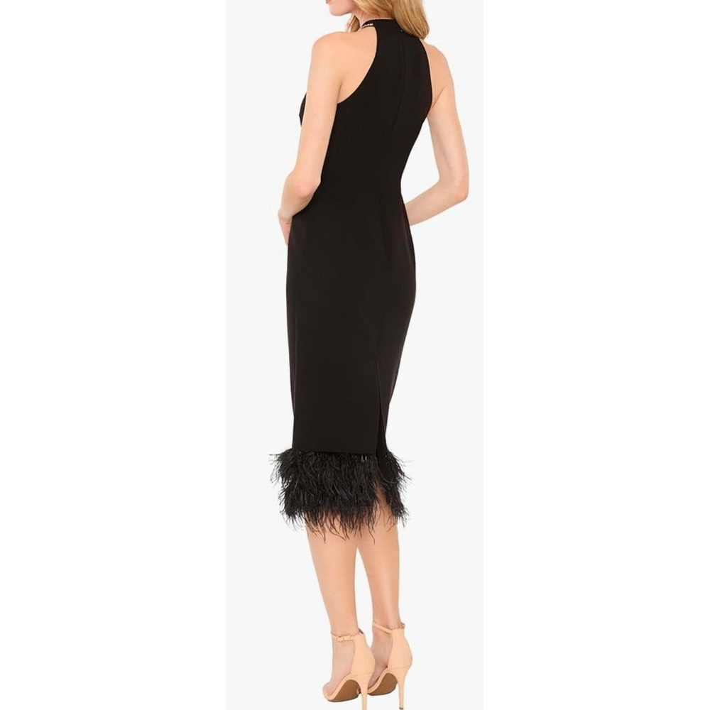 LIKELY Hadley Dress Black Halter Rhinestone Keyhole Ostrich Feather Hem Midi 0 - Picture 2 of 13